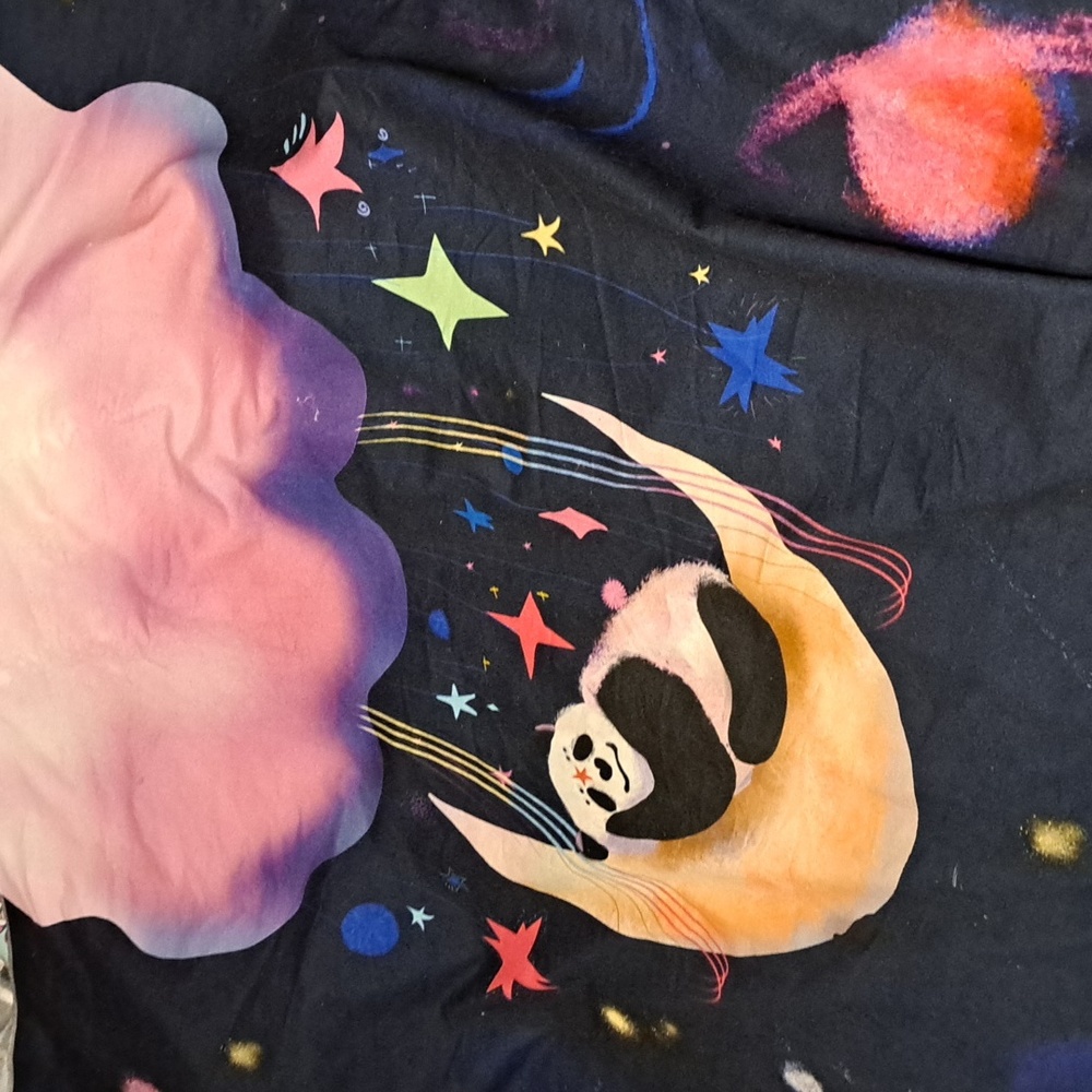 Panda laying on the moon Tapestry